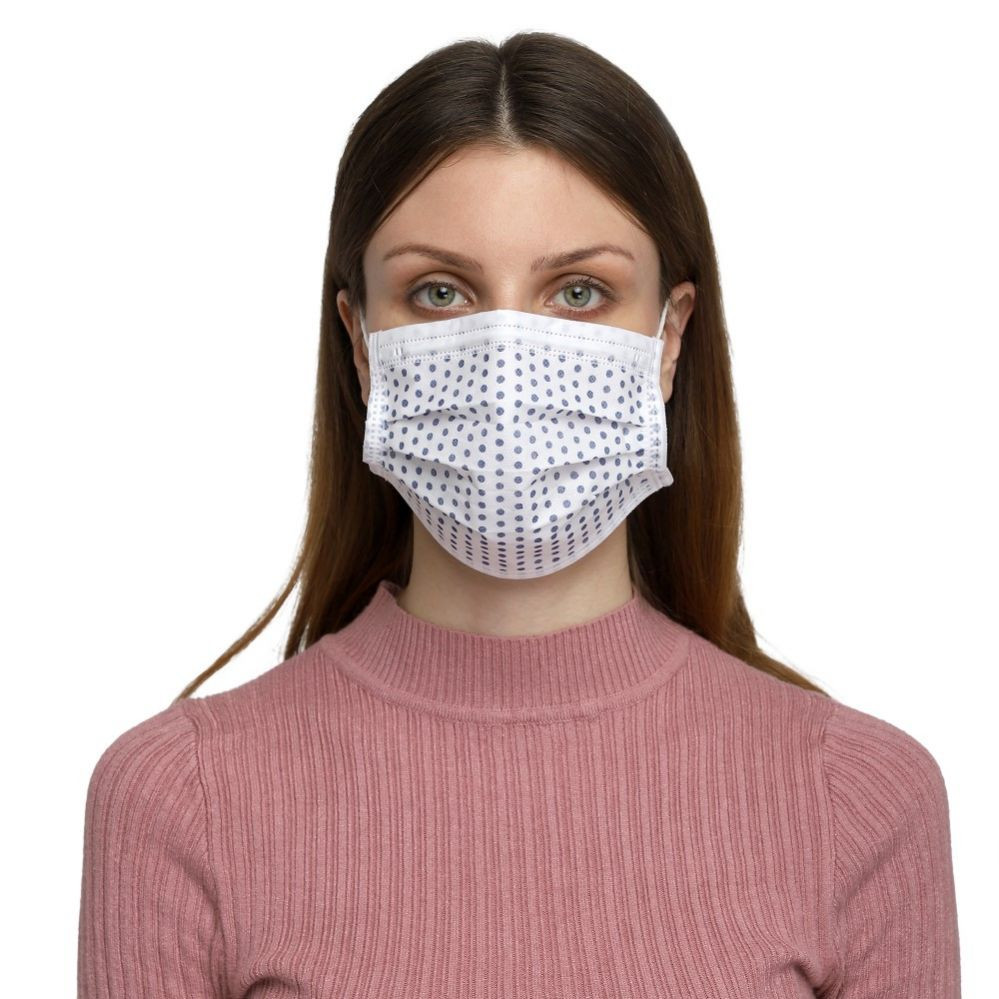 SAAVI URGICALS™ 4 Ply Surgical Face Mask with Melt Blown Layer, BFE & PFE> 99%, ISO, CE, FDA Certified, SITRA Approved Disposable Surgical Masks with Adjustable Nose Pin (Polka Dots)