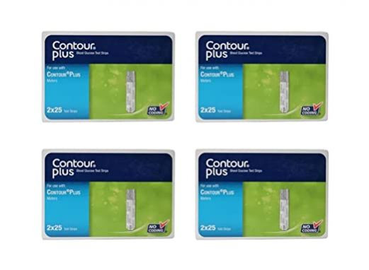 Contour Plus Blood Glucose Test Strips (Multicolor) - 4 Nos Pack of 50 Strips Each