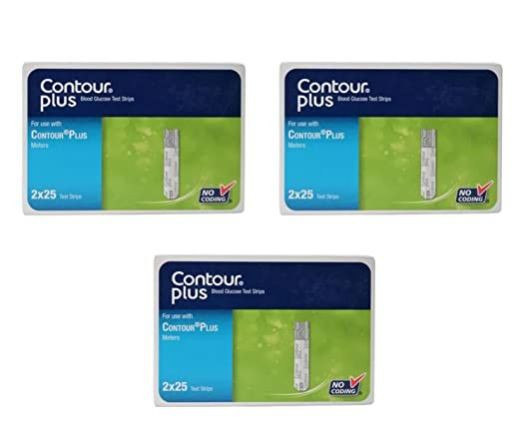 Contour Plus Blood Glucose Test Strips (Multicolor) - 3 Nos Pack of 50 Strips Each
