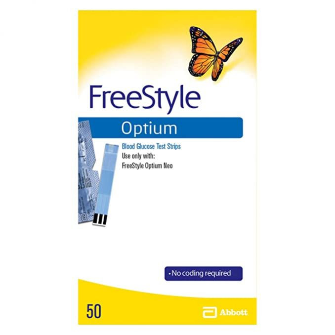 FreeStyle Optium Blood Glucose Test Strips (Yellow) - Pack Of 50 Strips