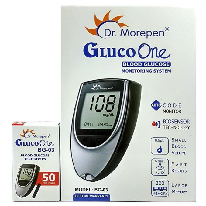 Dr. Morepen BG-03 Gluco One Combo  - Glucometer & Free 50 Blood Glucose Test Strips (Multicolor)