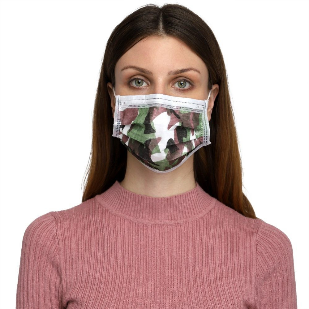 SAAVI URGICALS™ 4 Ply Surgical Face Mask with Melt Blown Layer, BFE & PFE> 99%, ISO, CE, FDA Certified, SITRA Approved Disposable Surgical Masks with Adjustable Nose Pin (Camouflage)